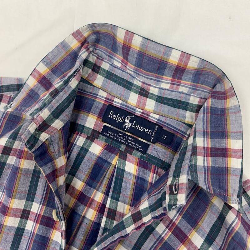 ラルフローレン RALPHLAUREN シャツ、ブラウス 半袖 チェック柄 半袖 ボタンダウン シャツ マレーシア製 M チェック メンズ USED 古着 中古 50166915