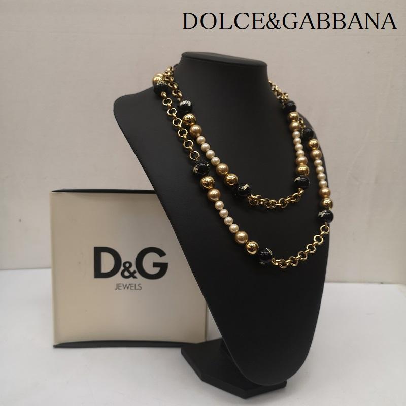 ドルチェアンドガッバーナ DOLCE&GABBANA アクセサリー ネックレス、ペンダント ネックレス ブラックロゴ ボール ゴールドチェーン ボール - 黒 / ブラック / black X 白 / ホワイト / white X 金 / ゴールド / gold color レディース USED 古着 中古 50166920
