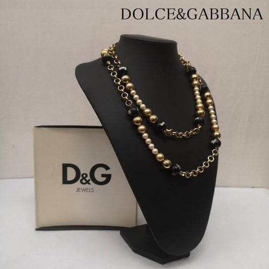 ドルチェアンドガッバーナ DOLCE&GABBANA アクセサリー ネックレス、ペンダント ネックレス ブラックロゴ ボール ゴールドチェーン ボール - 黒 / ブラック / black X 白 / ホワイト / white X 金 / ゴールド / gold color レディース USED 古着 中古 50166920
