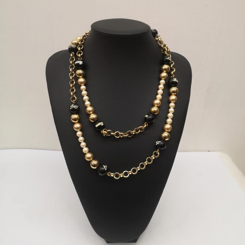 ドルチェアンドガッバーナ DOLCE&GABBANA アクセサリー ネックレス、ペンダント ネックレス ブラックロゴ ボール ゴールドチェーン ボール - 黒 / ブラック / black X 白 / ホワイト / white X 金 / ゴールド / gold color レディース USED 古着 中古 50166920