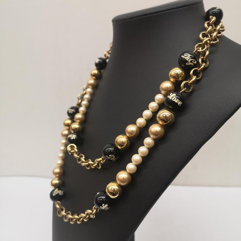 ドルチェアンドガッバーナ DOLCE&GABBANA アクセサリー ネックレス、ペンダント ネックレス ブラックロゴ ボール ゴールドチェーン ボール - 黒 / ブラック / black X 白 / ホワイト / white X 金 / ゴールド / gold color レディース USED 古着 中古 50166920