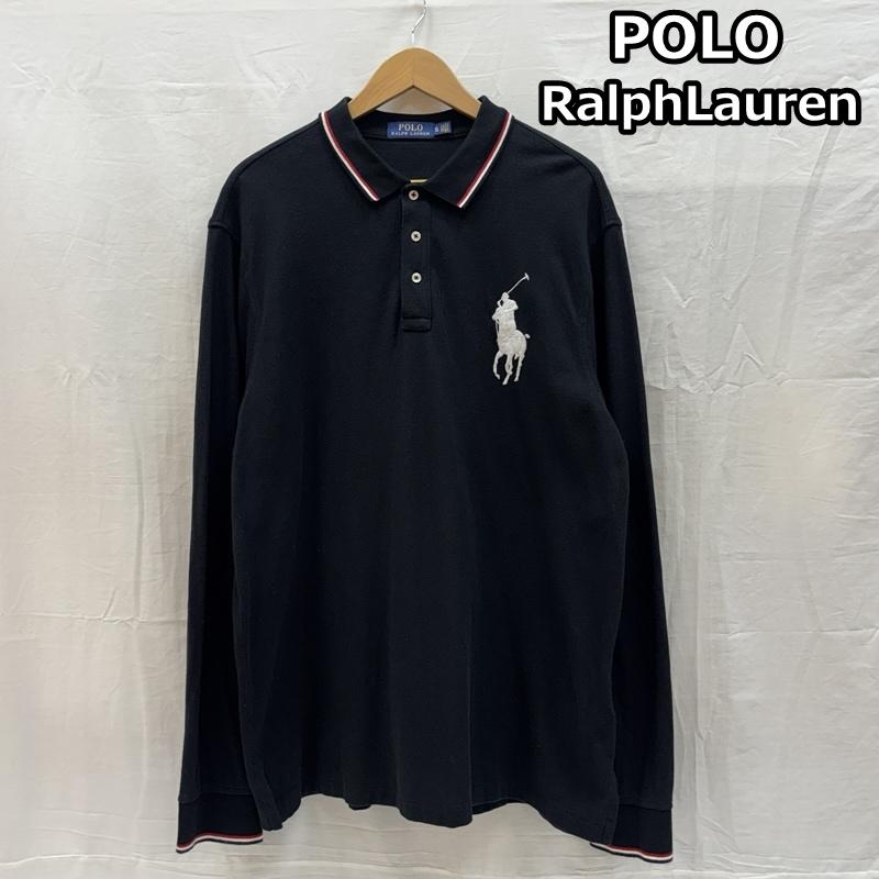 ポロラルフローレン POLO RALPH LAUREN ポロシャツ 長袖 ビッグポニー ロゴ 刺繍 鹿の子 長袖 ポロシャツ XL 黒 / ブラック / black メンズ USED 古着 中古 50166923