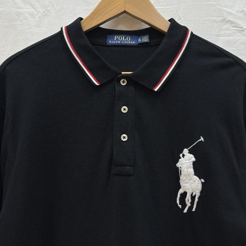 ポロラルフローレン POLO RALPH LAUREN ポロシャツ 長袖 ビッグポニー ロゴ 刺繍 鹿の子 長袖 ポロシャツ XL 黒 / ブラック / black メンズ USED 古着 中古 50166923