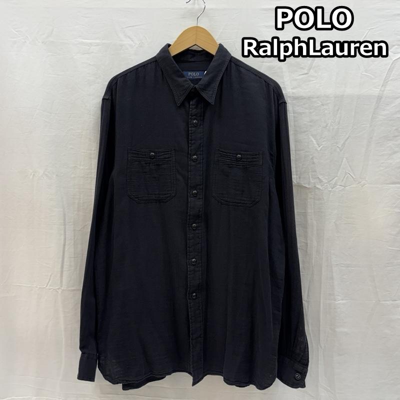 ポロラルフローレン POLO RALPH LAUREN シャツ、ブラウス 長袖 ワーク シャツ 長袖 ビッグサイズ L 黒 / ブラック / black メンズ USED 古着 中古 50166924