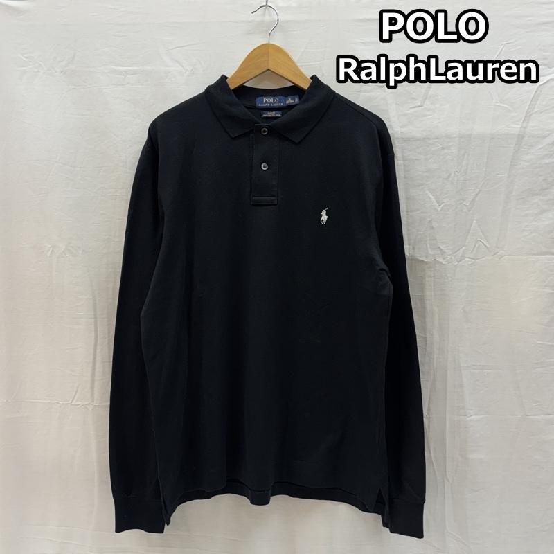 ポロラルフローレン POLO RALPH LAUREN ポロシャツ 長袖 SLIM FIT ポニー ロゴ 鹿の子 長袖 ポロシャツ XL 黒 / ブラック / black メンズ USED 古着 中古 50166931
