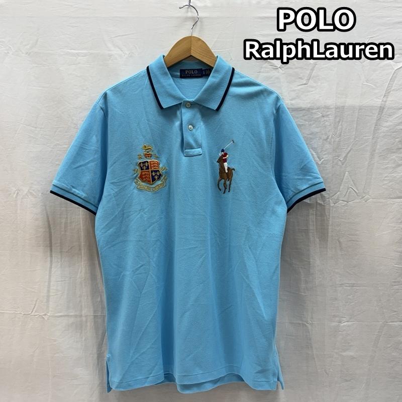 ポロラルフローレン POLO RALPH LAUREN ポロシャツ 半袖 ビッグポニー エンブレム ロゴ 鹿の子 半袖 ポロシャツ L 水色 / ライトブルー / メンズ USED 古着 中古 50166932