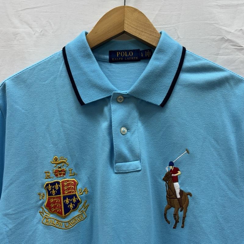 ポロラルフローレン POLO RALPH LAUREN ポロシャツ 半袖 ビッグポニー エンブレム ロゴ 鹿の子 半袖 ポロシャツ L 水色 / ライトブルー / メンズ USED 古着 中古 50166932