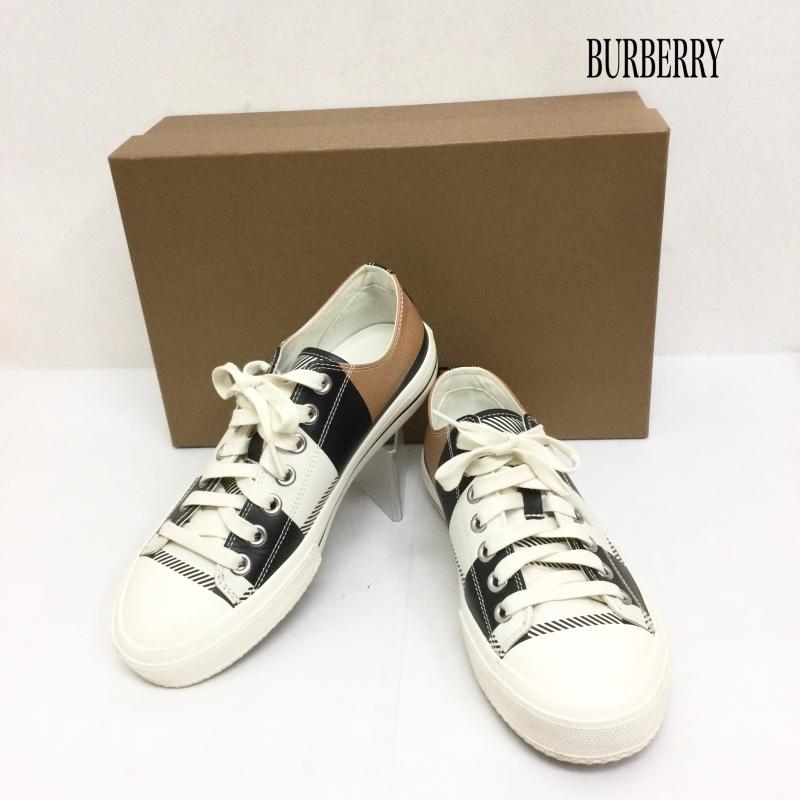 バーバリー BURBERRY スニーカー スニーカー burberry チェックプリントレザースニーカー UK：6 チェック 白 / ホワイト / white X 黒 / ブラック / black X 茶 / ブラウン / brown レディース USED 古着 中古 50166951