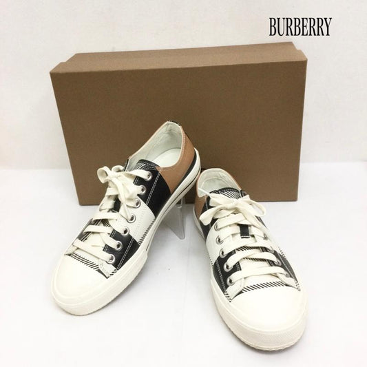 バーバリー BURBERRY スニーカー スニーカー burberry チェックプリントレザースニーカー UK：6 チェック 白 / ホワイト / white X 黒 / ブラック / black X 茶 / ブラウン / brown レディース USED 古着 中古 50166951