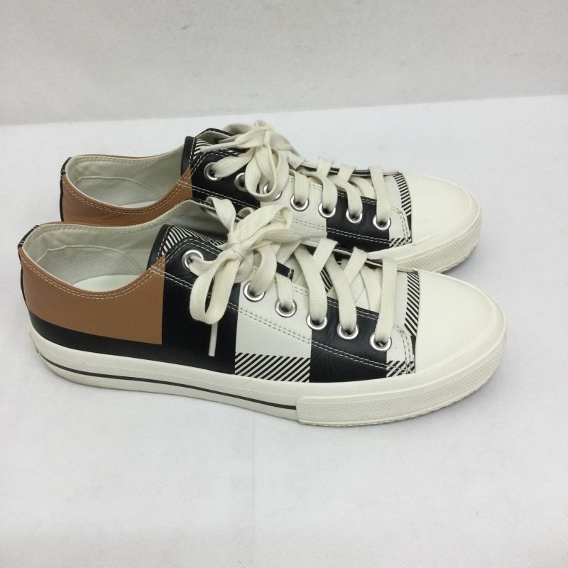 バーバリー BURBERRY スニーカー スニーカー burberry チェックプリントレザースニーカー UK：6 チェック 白 / ホワイト / white X 黒 / ブラック / black X 茶 / ブラウン / brown レディース USED 古着 中古 50166951