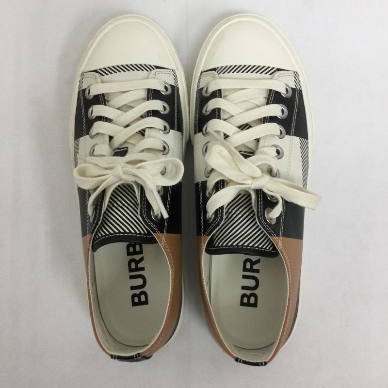 バーバリー BURBERRY スニーカー スニーカー burberry チェックプリントレザースニーカー UK：6 チェック 白 / ホワイト / white X 黒 / ブラック / black X 茶 / ブラウン / brown レディース USED 古着 中古 50166951