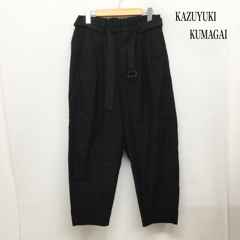 カズユキクマガイアタッチメント KAZUYUKI KUMAGAI ATTACHMENT パンツ スラックス KP03-004 シャンブレーギャバ ベルト付 ワイドテーパードパンツ 1 無地 黒 / ブラック / black メンズ USED 古着 中古 50166960