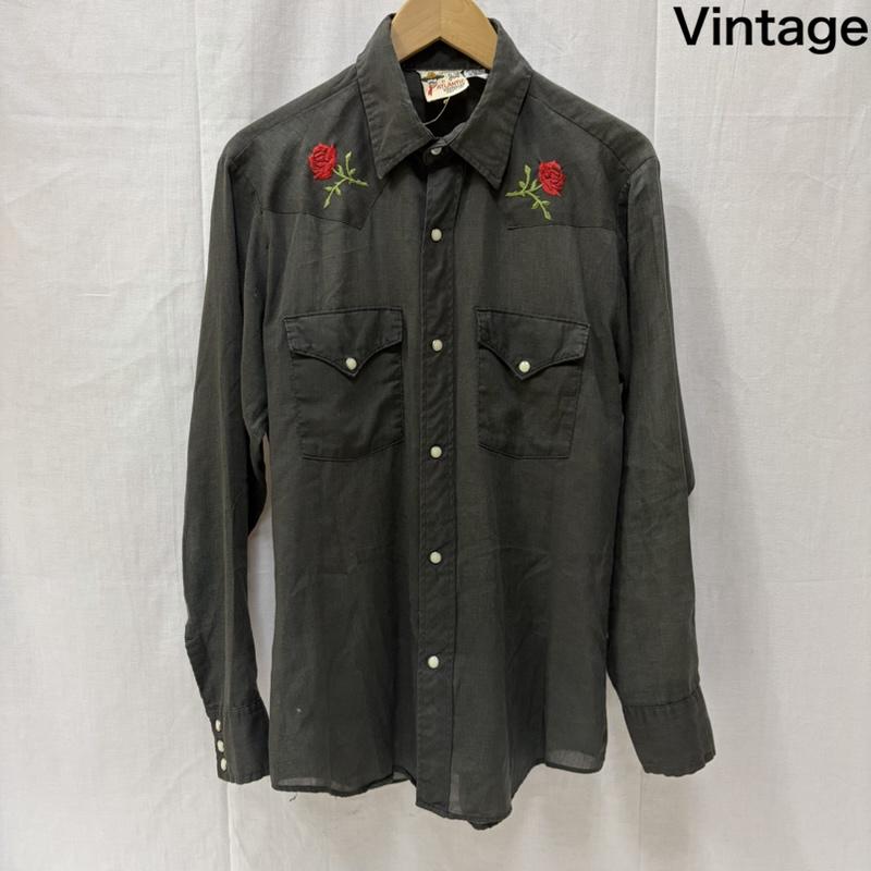 ヴィンテージ VINTAGE シャツ、ブラウス 長袖 Cowboy Joe by ATLANTIC ウエスタンシャツ 薔薇刺繍 ローズ made in usa M 無地 X 刺繍 ダークグレー / ダークグレー / メンズ USED 古着 中古 50166989