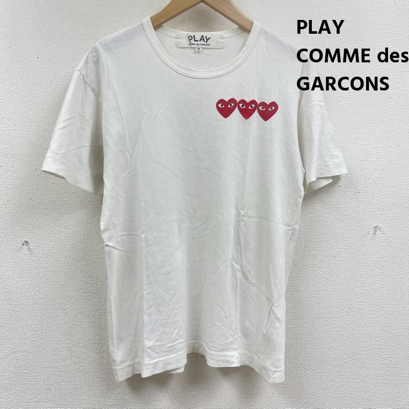 プレイコムデギャルソン PLAY COMME des GARCONS Tシャツ 半袖 3連 レッドハート ワッペン ロゴ刺繍 半袖 Tシャツ カットソー M 白 / ホワイト / white メンズ USED 古着 中古 50166992