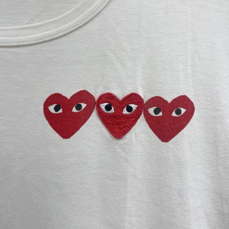 プレイコムデギャルソン PLAY COMME des GARCONS Tシャツ 半袖 3連 レッドハート ワッペン ロゴ刺繍 半袖 Tシャツ カットソー M 白 / ホワイト / white メンズ USED 古着 中古 50166992
