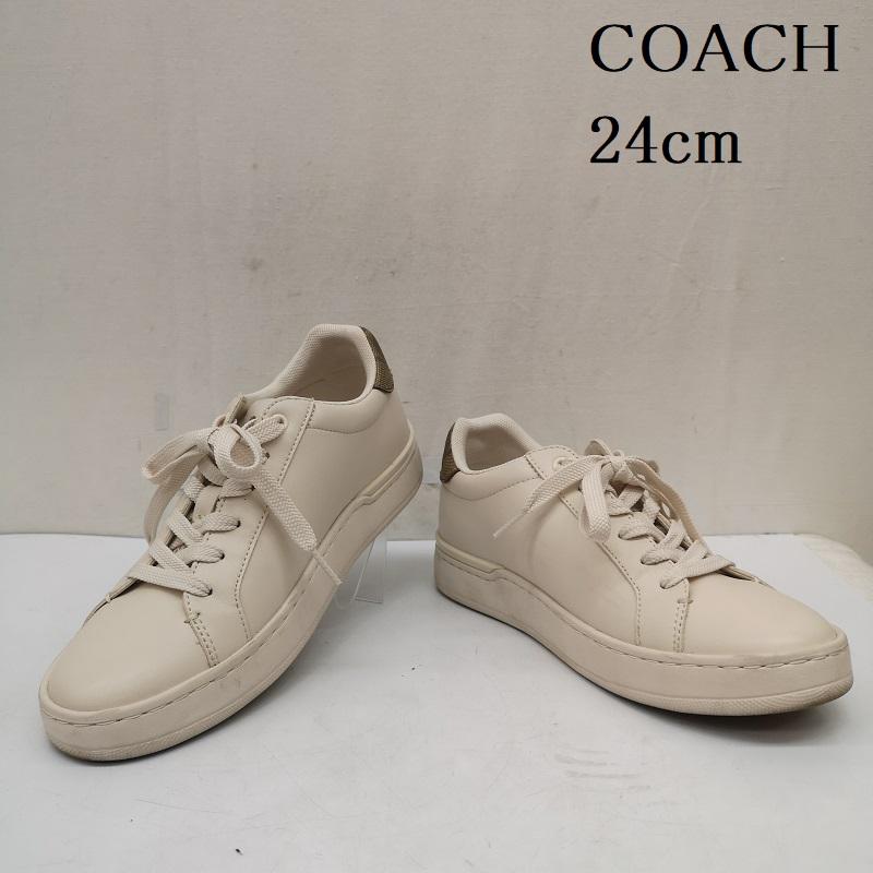 コーチ COACH スニーカー スニーカー CLIP LEATHER LOWTOP スニーカー ローカット シグネチャー G4966 24.0cm 白 / ホワイト / white レディース USED 古着 中古 50166994