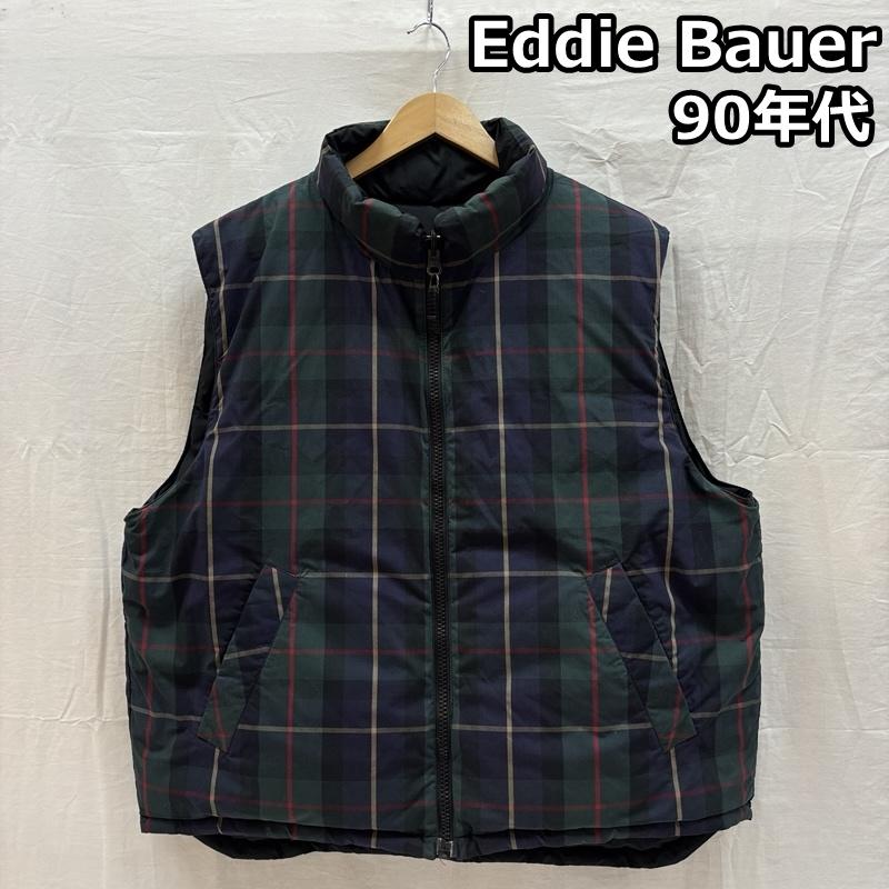 エディーバウアー Eddie Bauer ジャケット、上着 ダウンベスト 90年代 ビンテージ リバーシブル ダウン ベスト ジャケット チェック 無地 90s VINTAGE L 無地 X チェック メンズ USED 古着 中古 50167018
