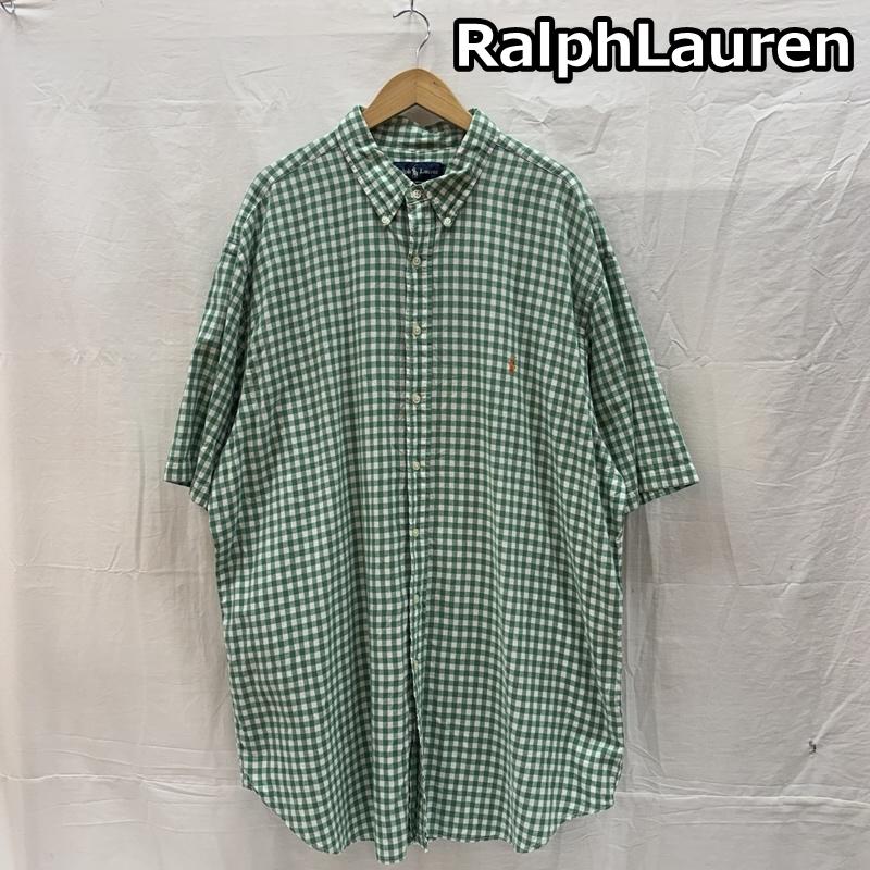 ラルフローレン RALPHLAUREN シャツ、ブラウス 半袖 CLASSIC FIT インド製 ギンガムチェック ボタンダウン 半袖 シャツ - チェック 白 / ホワイト / white X 緑 / グリーン / green メンズ USED 古着 中古 50167028