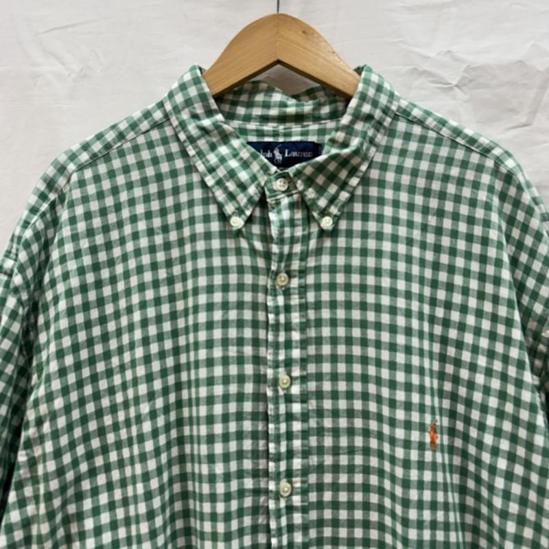 ラルフローレン RALPHLAUREN シャツ、ブラウス 半袖 CLASSIC FIT インド製 ギンガムチェック ボタンダウン 半袖 シャツ - チェック 白 / ホワイト / white X 緑 / グリーン / green メンズ USED 古着 中古 50167028