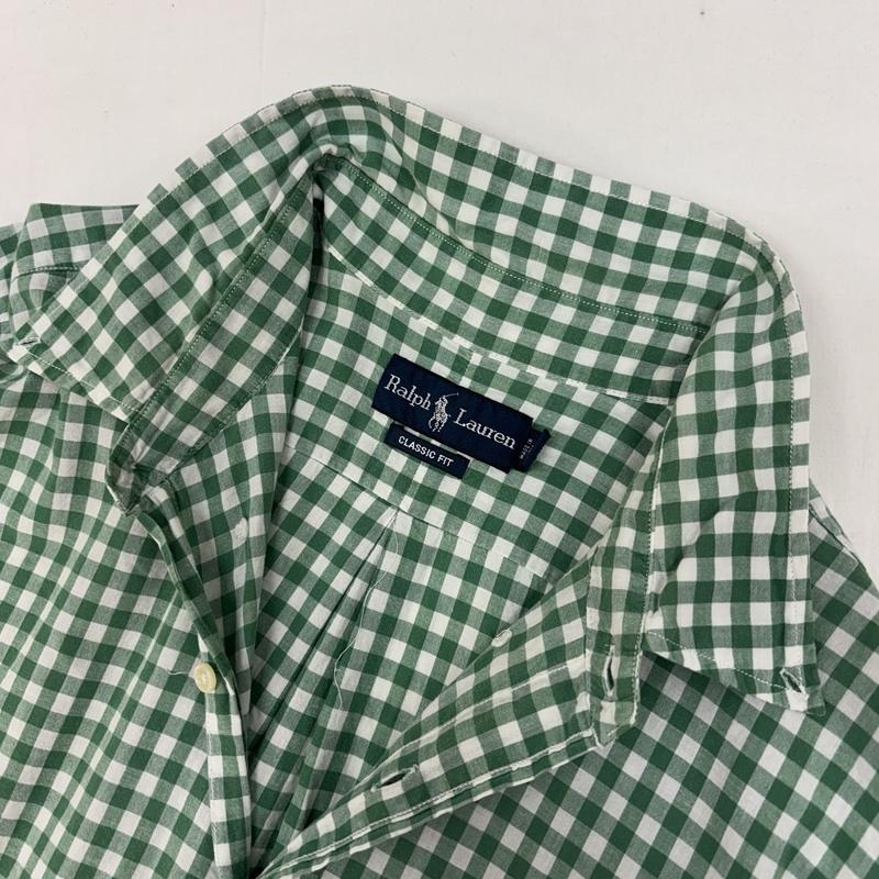 ラルフローレン RALPHLAUREN シャツ、ブラウス 半袖 CLASSIC FIT インド製 ギンガムチェック ボタンダウン 半袖 シャツ - チェック 白 / ホワイト / white X 緑 / グリーン / green メンズ USED 古着 中古 50167028