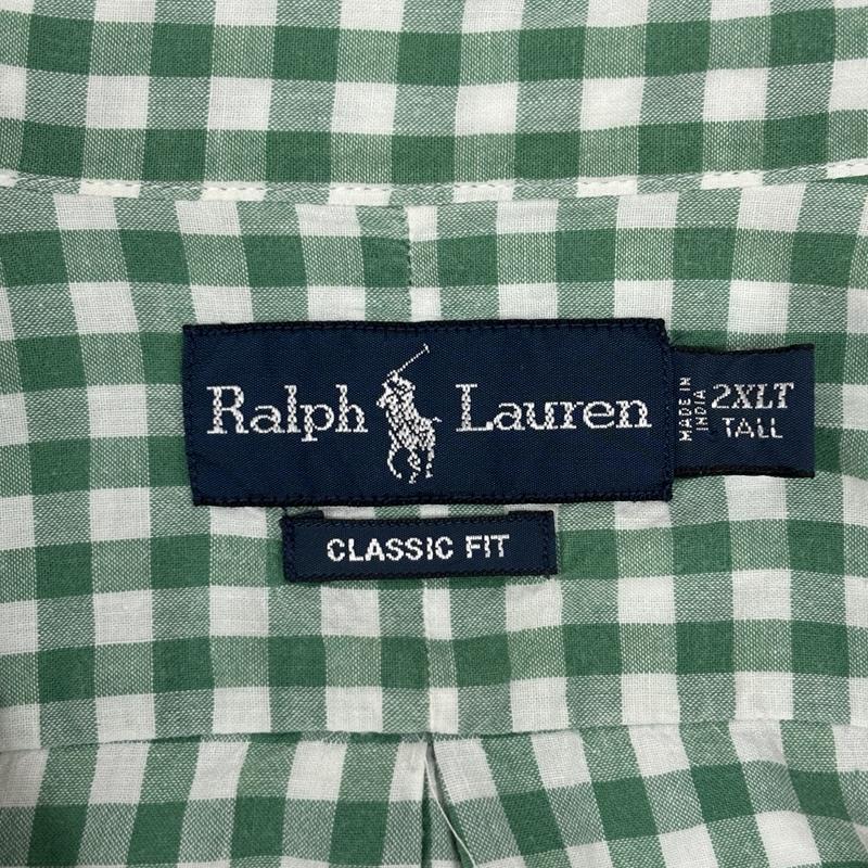 ラルフローレン RALPHLAUREN シャツ、ブラウス 半袖 CLASSIC FIT インド製 ギンガムチェック ボタンダウン 半袖 シャツ - チェック 白 / ホワイト / white X 緑 / グリーン / green メンズ USED 古着 中古 50167028