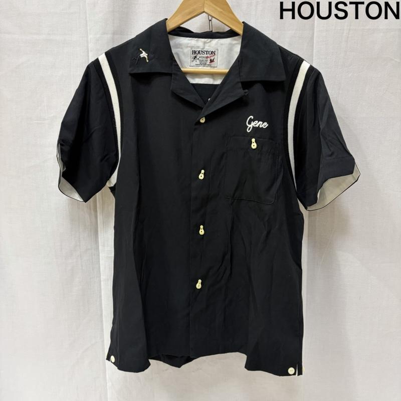 ヒューストン HOUSTON シャツ、ブラウス 半袖 ボーリングシャツ 髑髏 スカル 刺繍 モノトーン M 刺繍 白 / ホワイト / white X 黒 / ブラック / black メンズ USED 古着 中古 50167030