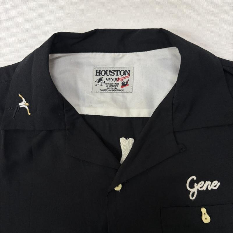 ヒューストン HOUSTON シャツ、ブラウス 半袖 ボーリングシャツ 髑髏 スカル 刺繍 モノトーン M 刺繍 白 / ホワイト / white X 黒 / ブラック / black メンズ USED 古着 中古 50167030