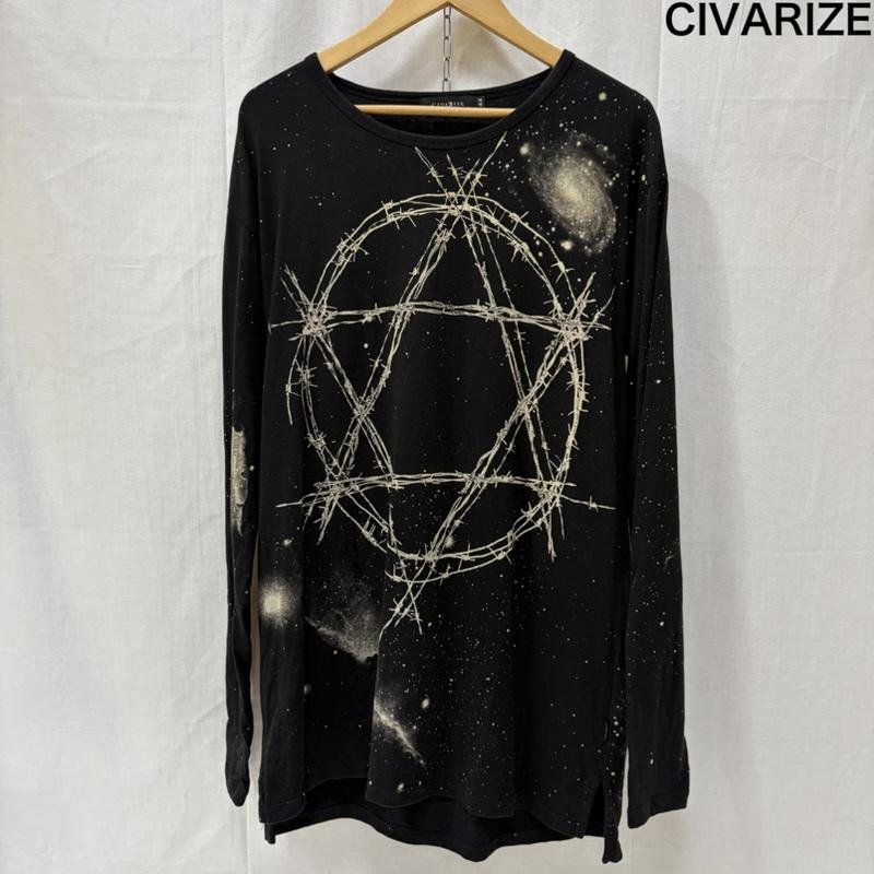 シウ゛ァーライズ CIVARIZE カットソー 長袖 有刺鉄線 六芒星 space universe 44 総柄 黒 / ブラック / black メンズ USED 古着 中古 50167032