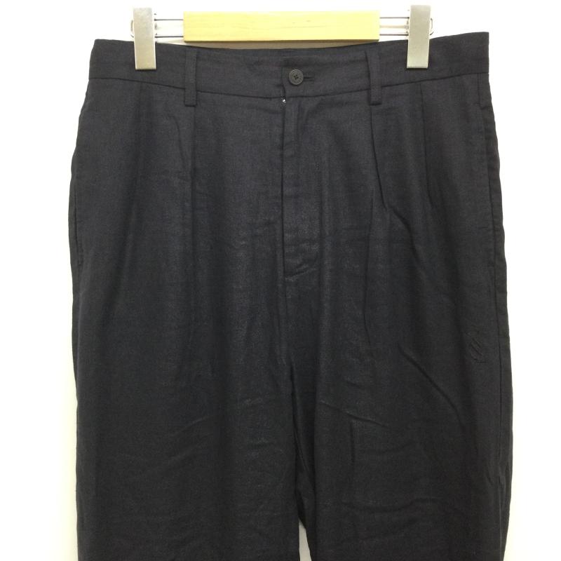ノーティカ NAUTICA パンツ スラックス 261-1441 レーヨン✕麻 インツータック テーパードパンツ 裾W仕上げ 内側ドーローコード付 M 無地 紺 / ネイビー / navy メンズ USED 古着 中古 50167039