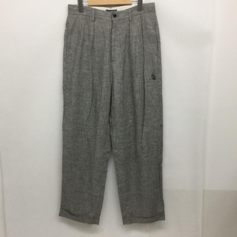 ノーティカ NAUTICA パンツ スラックス 261-1441 千鳥柄 レーヨン✕麻 インツータック テーパードパンツ 裾W仕上げ 内側ドーローコード付 M 千鳥格子 白 / ホワイト / white X 黒 / ブラック / black メンズ USED 古着 中古 50167041