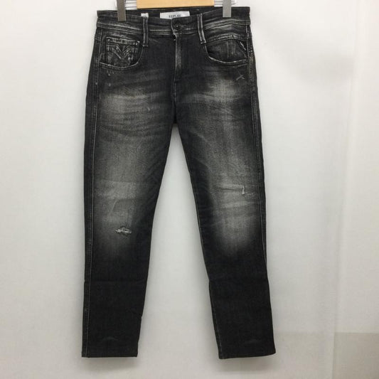 リプレイ REPLAY パンツ デニム、ジーンズ ANBASS SLIM FIT ストレッチ ブラックジーンズ ダメージ加工デニムパンツ 28インチ 28インチ 無地 黒 / ブラック / black メンズ USED 古着 中古 50167043