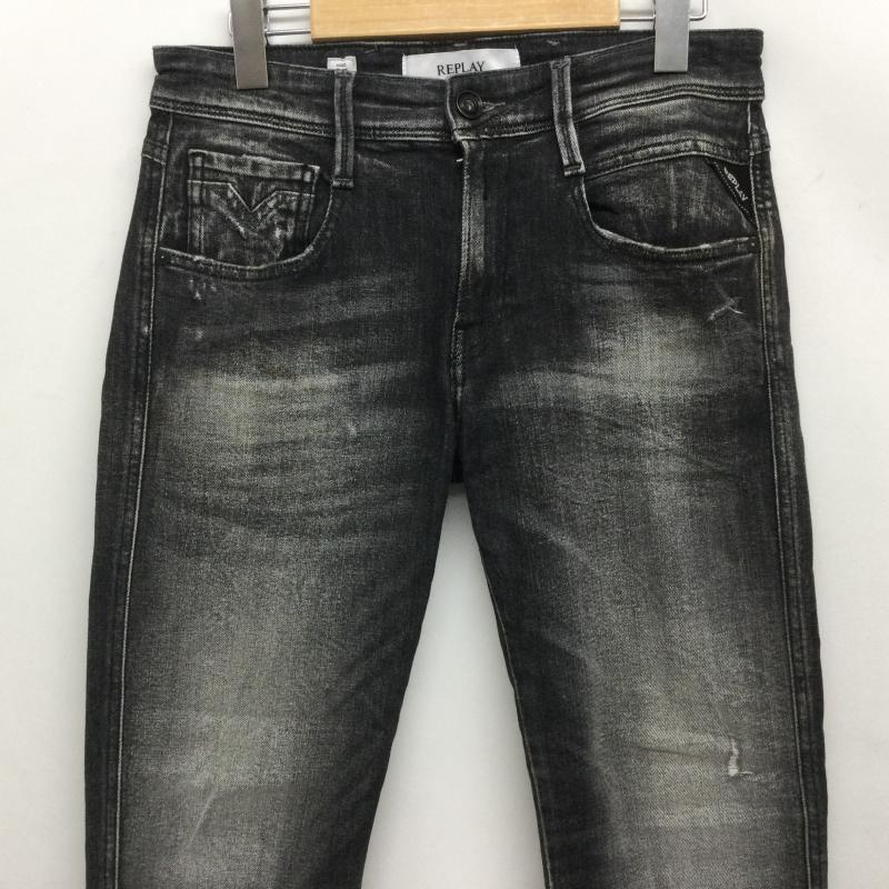 リプレイ REPLAY パンツ デニム、ジーンズ ANBASS SLIM FIT ストレッチ ブラックジーンズ ダメージ加工デニムパンツ 28インチ 28インチ 無地 黒 / ブラック / black メンズ USED 古着 中古 50167043