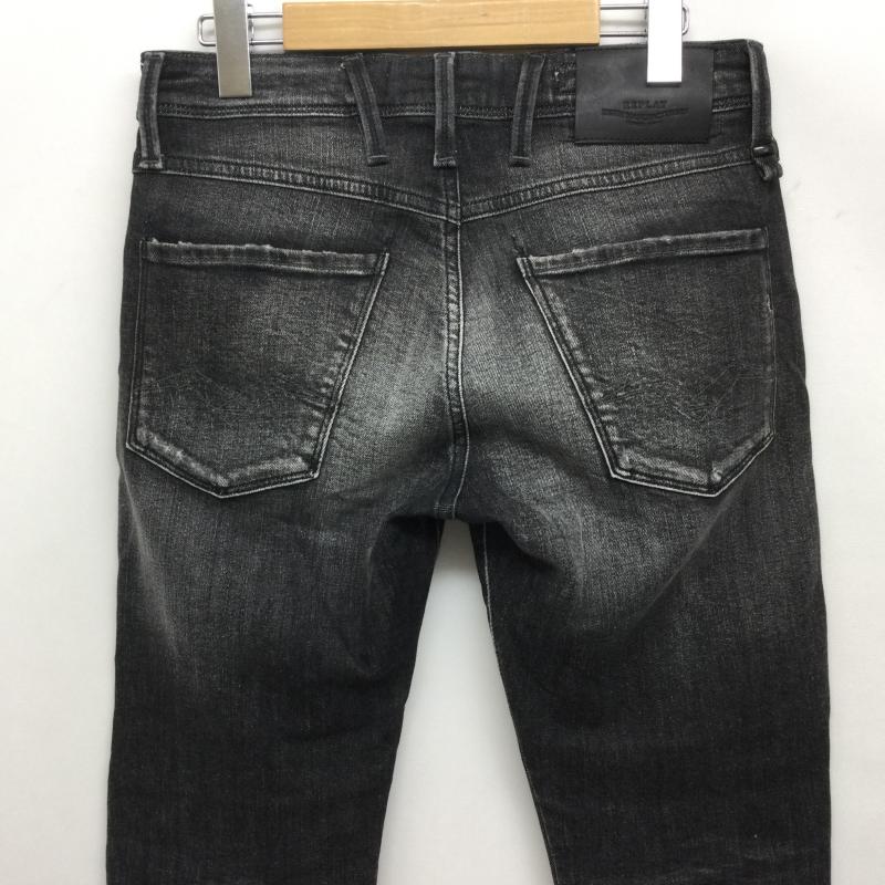 リプレイ REPLAY パンツ デニム、ジーンズ ANBASS SLIM FIT ストレッチ ブラックジーンズ ダメージ加工デニムパンツ 28インチ 28インチ 無地 黒 / ブラック / black メンズ USED 古着 中古 50167043
