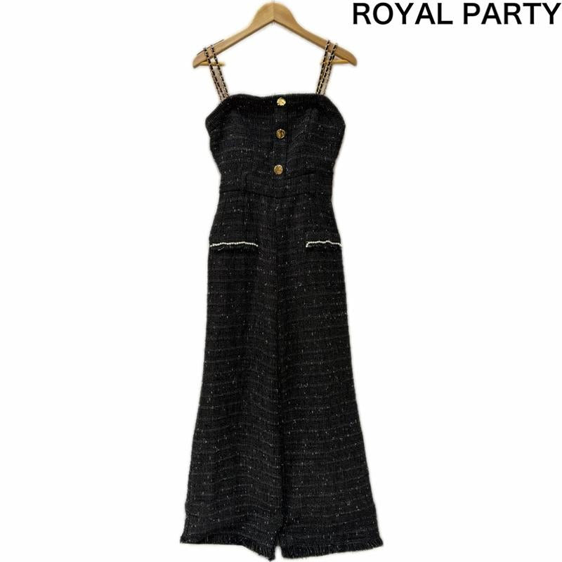 ロイヤルパーティー ROYAL PARTY ワンピース・ドレス・オールインワン ワンピース・ドレス・オールインワン ツイードオールインワン チェーンストラップ black FREE ダブルチェーン FREE 無地 黒 / ブラック / black X 白 / ホワイト / white レディース USED 古着 中古 50167059