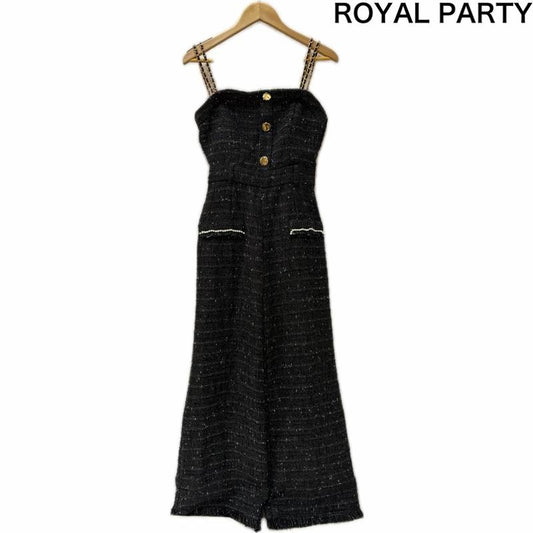 ロイヤルパーティー ROYAL PARTY ワンピース・ドレス・オールインワン ワンピース・ドレス・オールインワン ツイードオールインワン チェーンストラップ black FREE ダブルチェーン FREE 無地 黒 / ブラック / black X 白 / ホワイト / white レディース USED 古着 中古 50167059