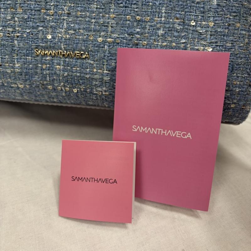 サマンサベガ Samantha Vega ショルダーバッグ ショルダーバッグ スパンコール ツイード リボン 2WAY ショルダー ハンド バッグ - ワンポイント X ロゴ、文字 水色 / ライトブルー / レディース USED 古着 中古 50167067