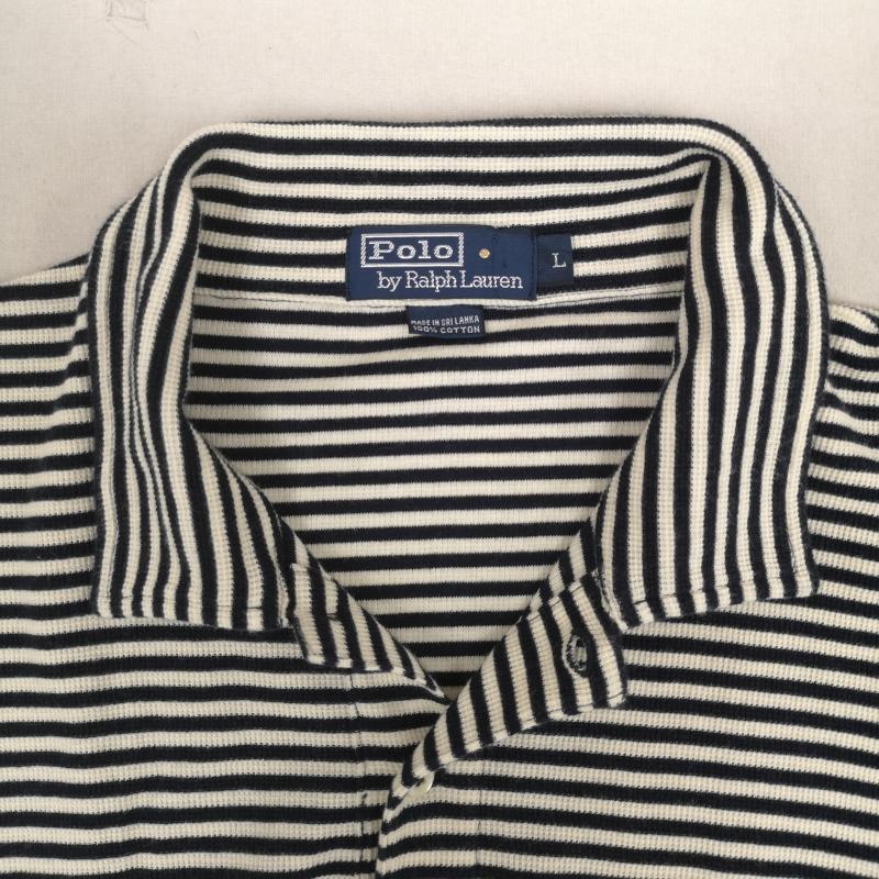 ポロバイラルフローレン Polo by RALPH LAUREN ポロシャツ 半袖 サイドスリット ワンポイント ボーダー ポニー 刺繍 半袖 ポロシャツ L 白 / ホワイト / white X 紺 / ネイビー / navy メンズ USED 古着 中古 50167075