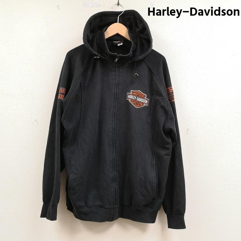 ハーレーダビッドソン Harley-Davidson パーカー 長袖 アメリカン バイク バイカー モーターサイクル スウェット フルジップ パーカー 黒 / ブラック / black メンズ USED 古着 中古 50167078