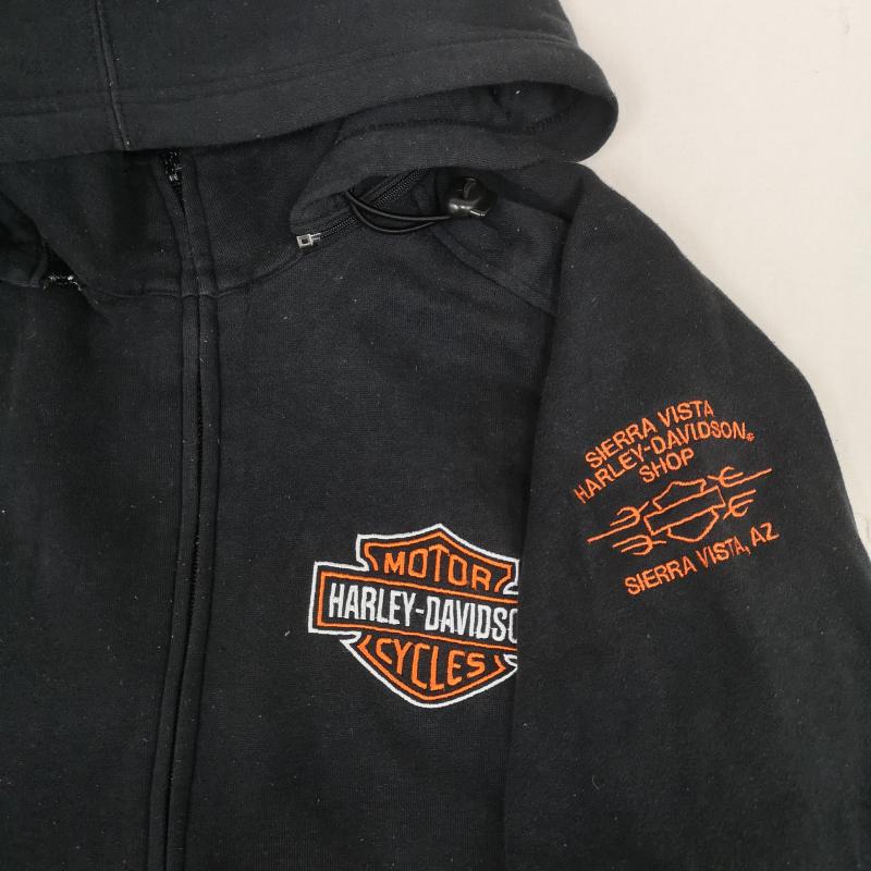 ハーレーダビッドソン Harley-Davidson パーカー 長袖 アメリカン バイク バイカー モーターサイクル スウェット フルジップ パーカー 黒 / ブラック / black メンズ USED 古着 中古 50167078