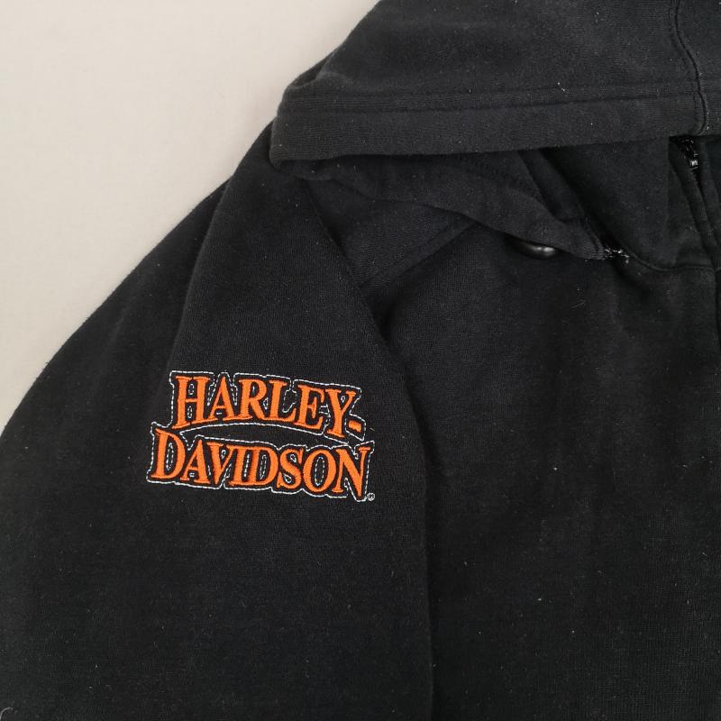 ハーレーダビッドソン Harley-Davidson パーカー 長袖 アメリカン バイク バイカー モーターサイクル スウェット フルジップ パーカー 黒 / ブラック / black メンズ USED 古着 中古 50167078