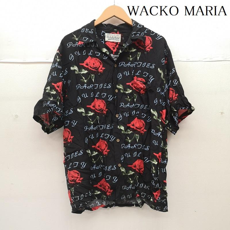 ワコマリア WACKO MARIA シャツ、ブラウス 半袖 GUILTYPARTIES PARADISE TOKYO アロハ シャツ レーヨン 薔薇 ローズ L 黒 / ブラック / black X ベージュ / ベージュ / beige メンズ USED 古着 中古 50167079