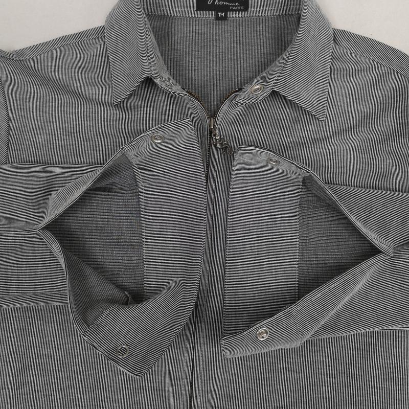 アニエスベーオム AGNESB.HOMME シャツ、ブラウス 長袖 日本製 ストライプ トカゲ レザール ジップアップ 長袖 シャツ 0651801 M 灰 / グレー / gray メンズ USED 古着 中古 50167082
