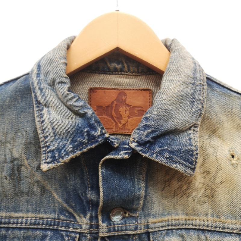 ヒステリックグラマー HYSTERIC GLAMOUR ジャケット、上着 ジャンパー、ブルゾン SP 加工 Fergus ヴィンテージ 落書き デニム ジャケット S インディゴ / インディゴ / Indigo メンズ USED 古着 中古 50167084