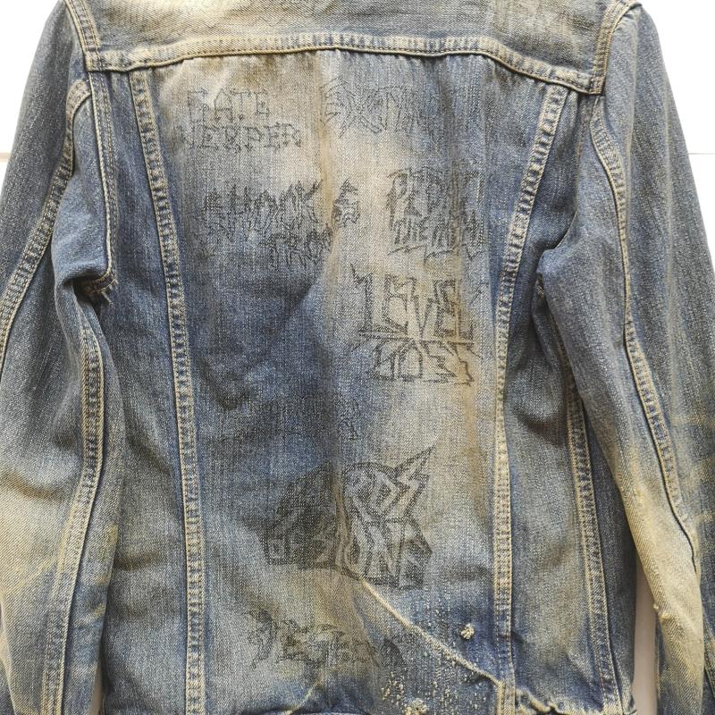 ヒステリックグラマー HYSTERIC GLAMOUR ジャケット、上着 ジャンパー、ブルゾン SP 加工 Fergus ヴィンテージ 落書き デニム ジャケット S インディゴ / インディゴ / Indigo メンズ USED 古着 中古 50167084