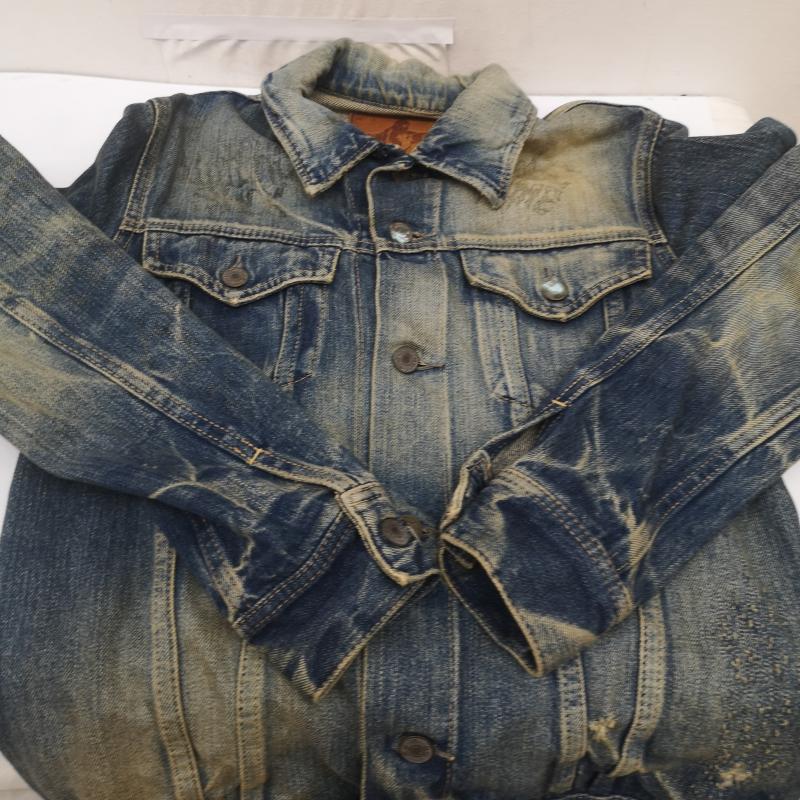 ヒステリックグラマー HYSTERIC GLAMOUR ジャケット、上着 ジャンパー、ブルゾン SP 加工 Fergus ヴィンテージ 落書き デニム ジャケット S インディゴ / インディゴ / Indigo メンズ USED 古着 中古 50167084