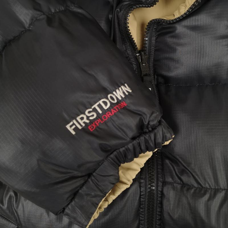 ファーストダウン FIRST DOWN ジャケット、上着 ダウンジャケット リバーシブル 2WAY 山型 ブランドロゴ 刺繡 ダウン ジャケット FD-24071 L 黒 / ブラック / black X ベージュ / ベージュ / beige メンズ USED 古着 中古 50167087
