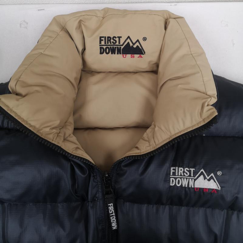 ファーストダウン FIRST DOWN ジャケット、上着 ダウンジャケット リバーシブル 2WAY 山型 ブランドロゴ 刺繡 ダウン ジャケット FD-24071 L 黒 / ブラック / black X ベージュ / ベージュ / beige メンズ USED 古着 中古 50167087