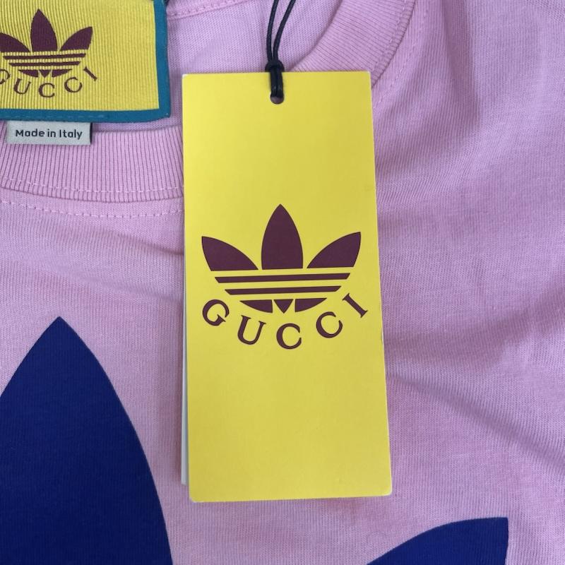 グッチ GUCCI Tシャツ 半袖 adidas コラボ cotton jersey t-shirt ロゴ プリント Tシャツ タグ付き 548334 xjemj S 桃 / ピンク / pink メンズ USED 古着 中古 50167102