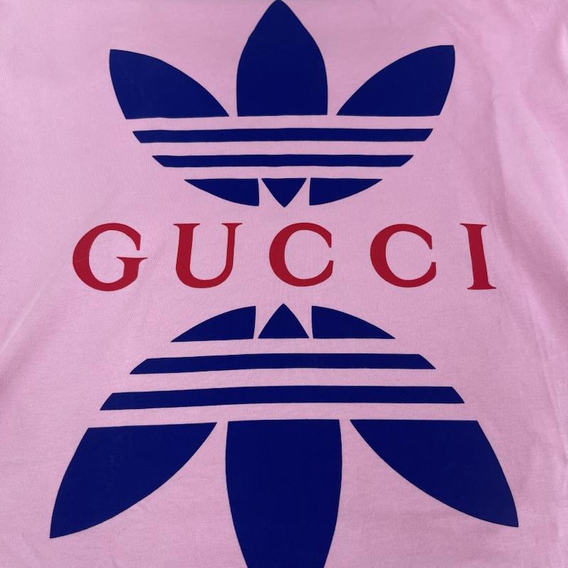 グッチ GUCCI Tシャツ 半袖 adidas コラボ cotton jersey t-shirt ロゴ プリント Tシャツ タグ付き 548334 xjemj S 桃 / ピンク / pink メンズ USED 古着 中古 50167102