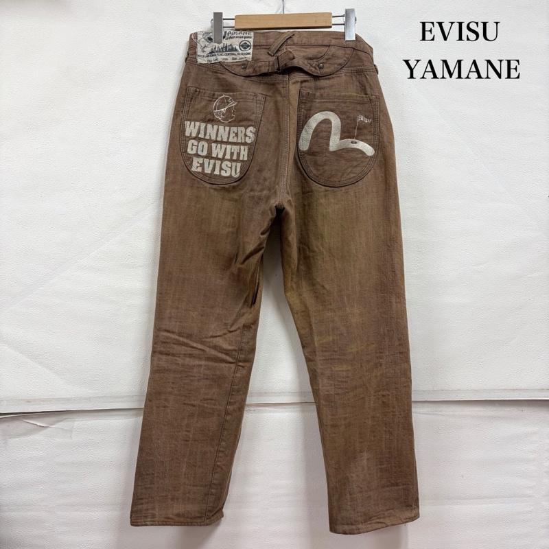 エヴィス EVISU パンツ ワークパンツ、ペインターパンツ YAMANE ヤマネ カモメ ロゴ 刺繍 シンチバック デニム ジーンズ ゴルフ パンツ 34 ロゴ、文字 X 刺繍 茶 / ブラウン / brown メンズ USED 古着 中古 50167162